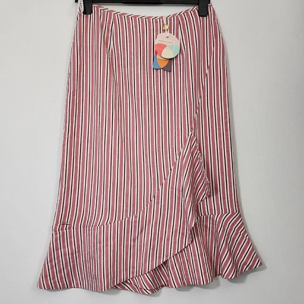 Colour By Numbers Ted Baker 2 (US 4-6)‎ Coryn Pink Striped Asymmetric Midi Skirt
